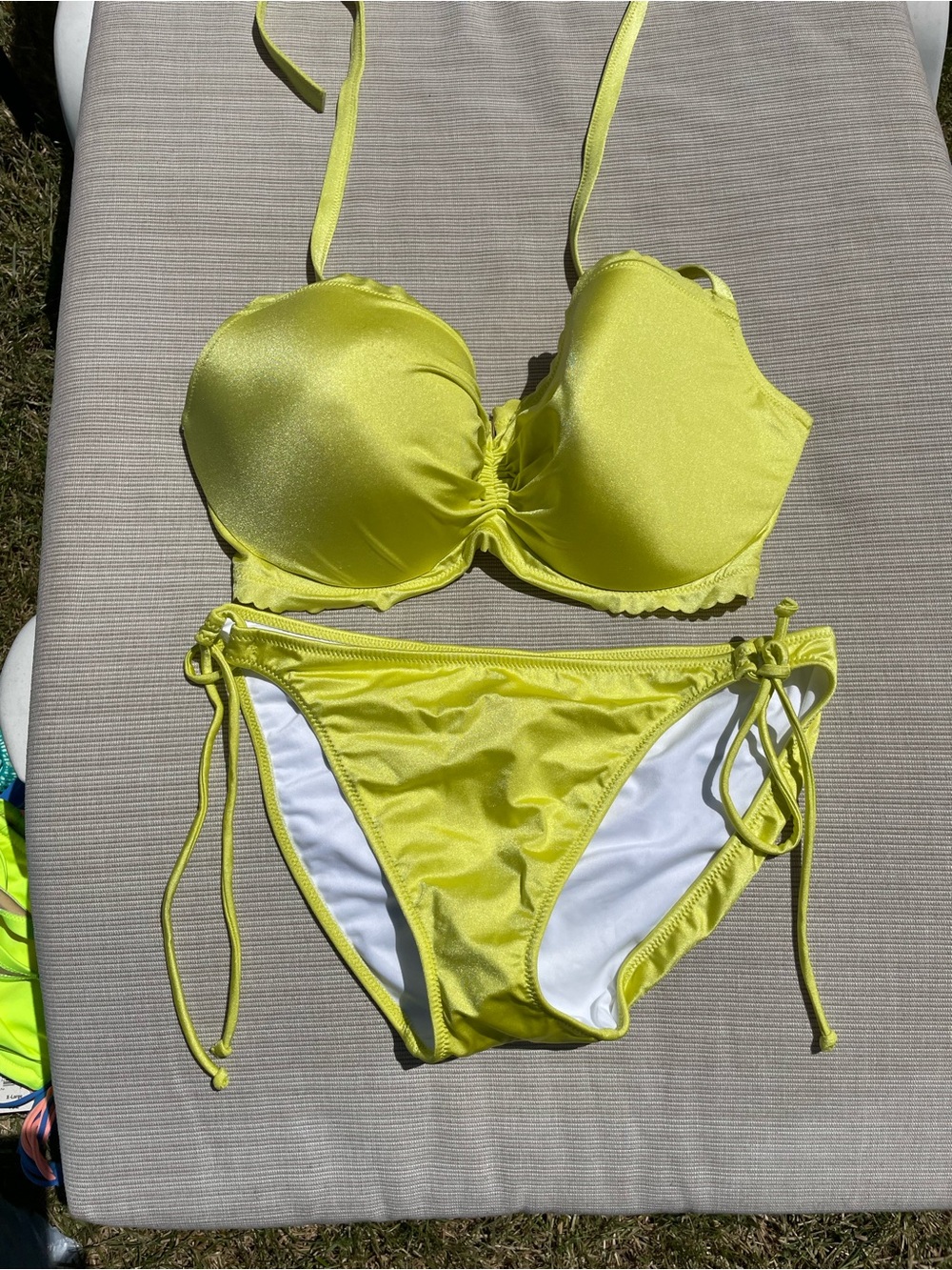 Victoria's Secret Bright Yellow Tie-Side Bikini Set 38DD/large